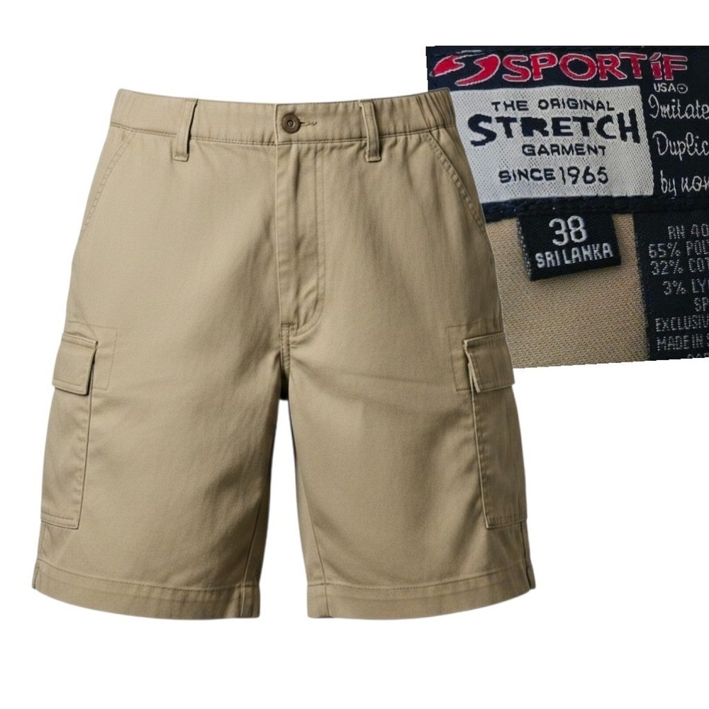 Sportif USA Cargo Shorts Mens 38 Tan Khaki Excellent Stretch Twill Utility 8 In